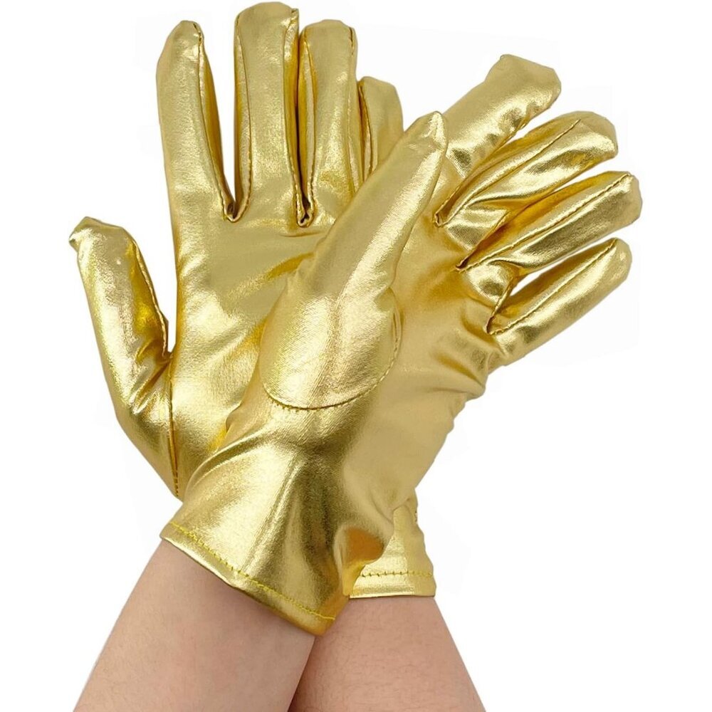 Women's Gold Shiny Metallic Wrist Gloves Cosplay Halloween Costume Accessories - Picture 3 of 4